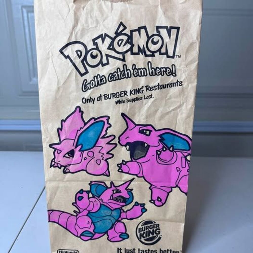 Vintage 1999 Burger King Pokémon Big Kids Meal Paper Bag
